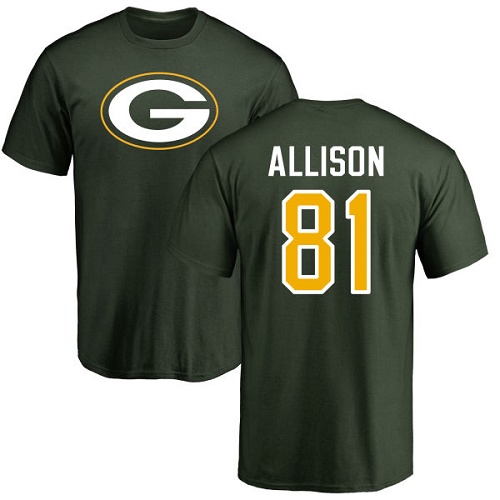 Men Green Bay Packers Green #81 Allison Geronimo Name And Number Logo Nike NFL T Shirt